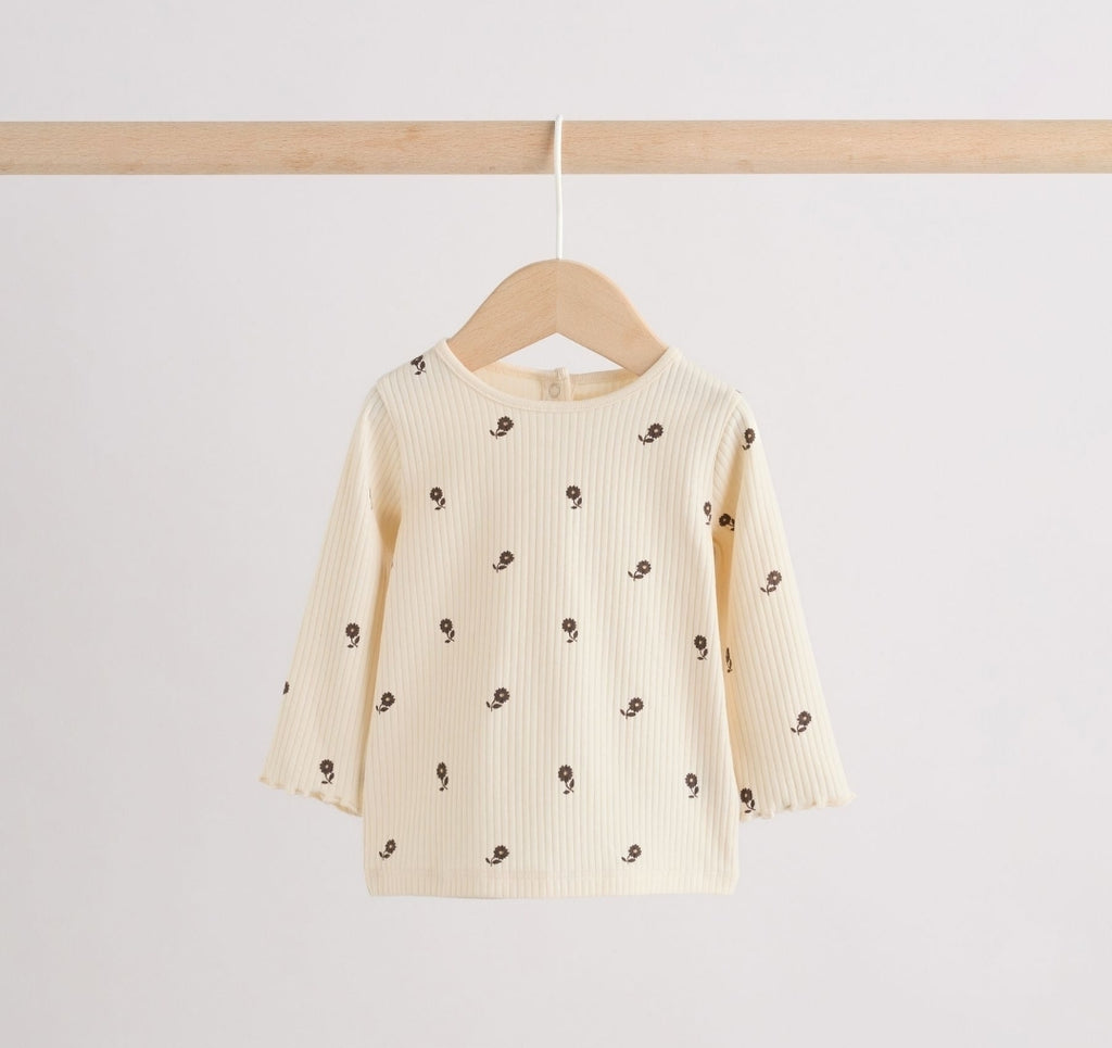 Ecru / Green Knitted Gilet and Printed Rib 3 Piece Baby Set