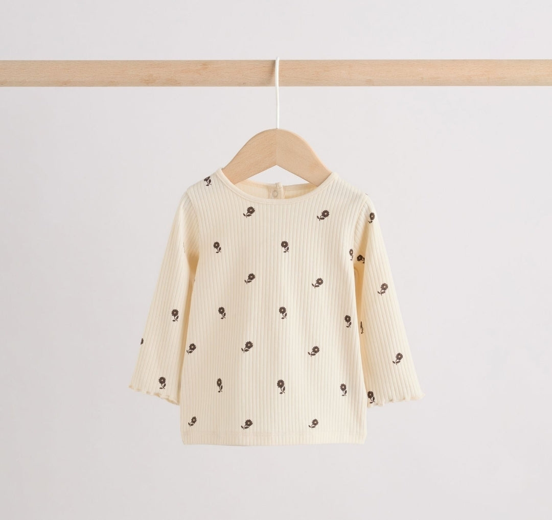Ecru / Green Knitted Gilet and Printed Rib 3 Piece Baby Set