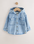 Mid Blue Denim Hooded Overshirt