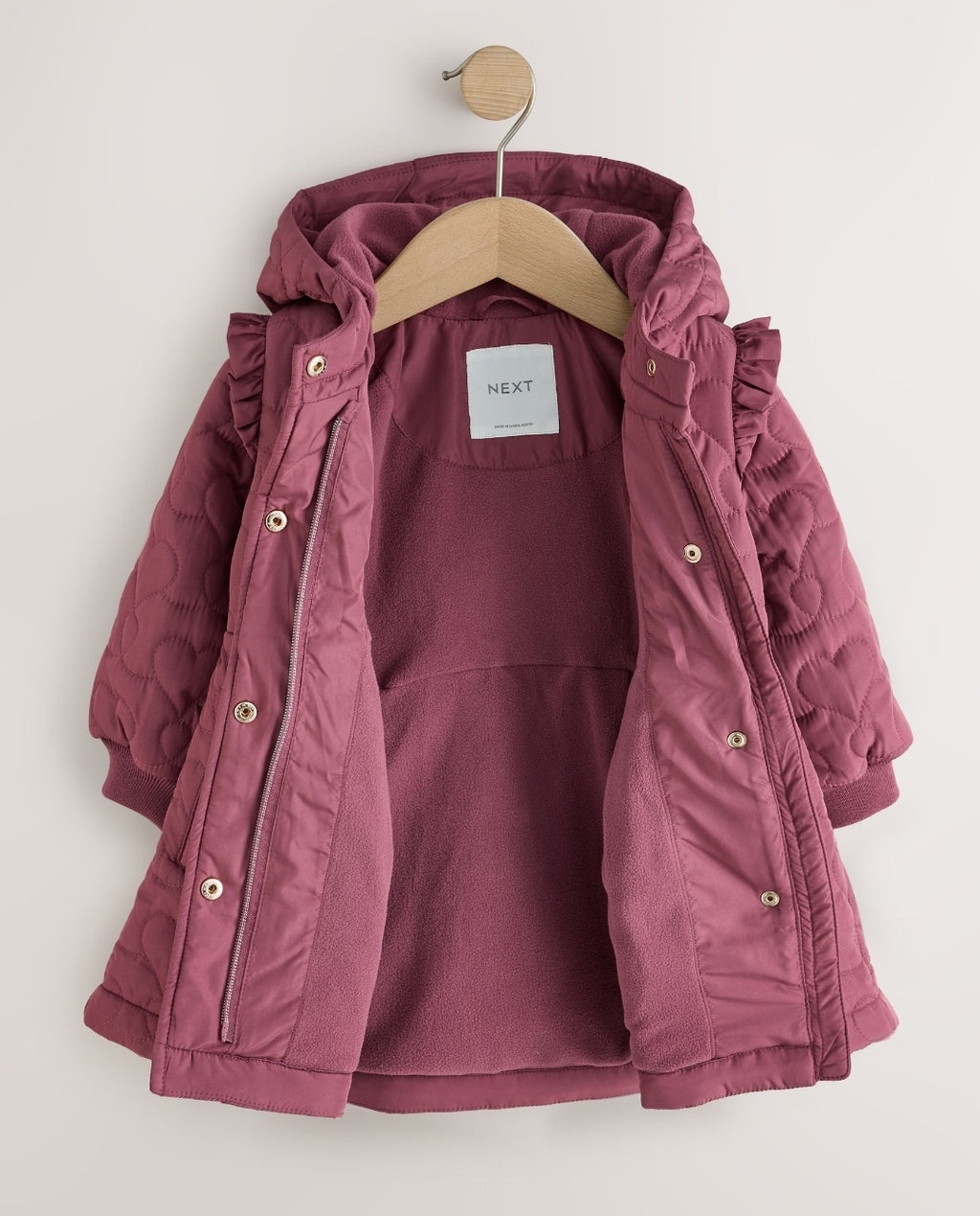 Dark Pink Shower Resistant 
Skirted Quilted Coat