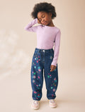 Floral Embroidery Barrel Jeans