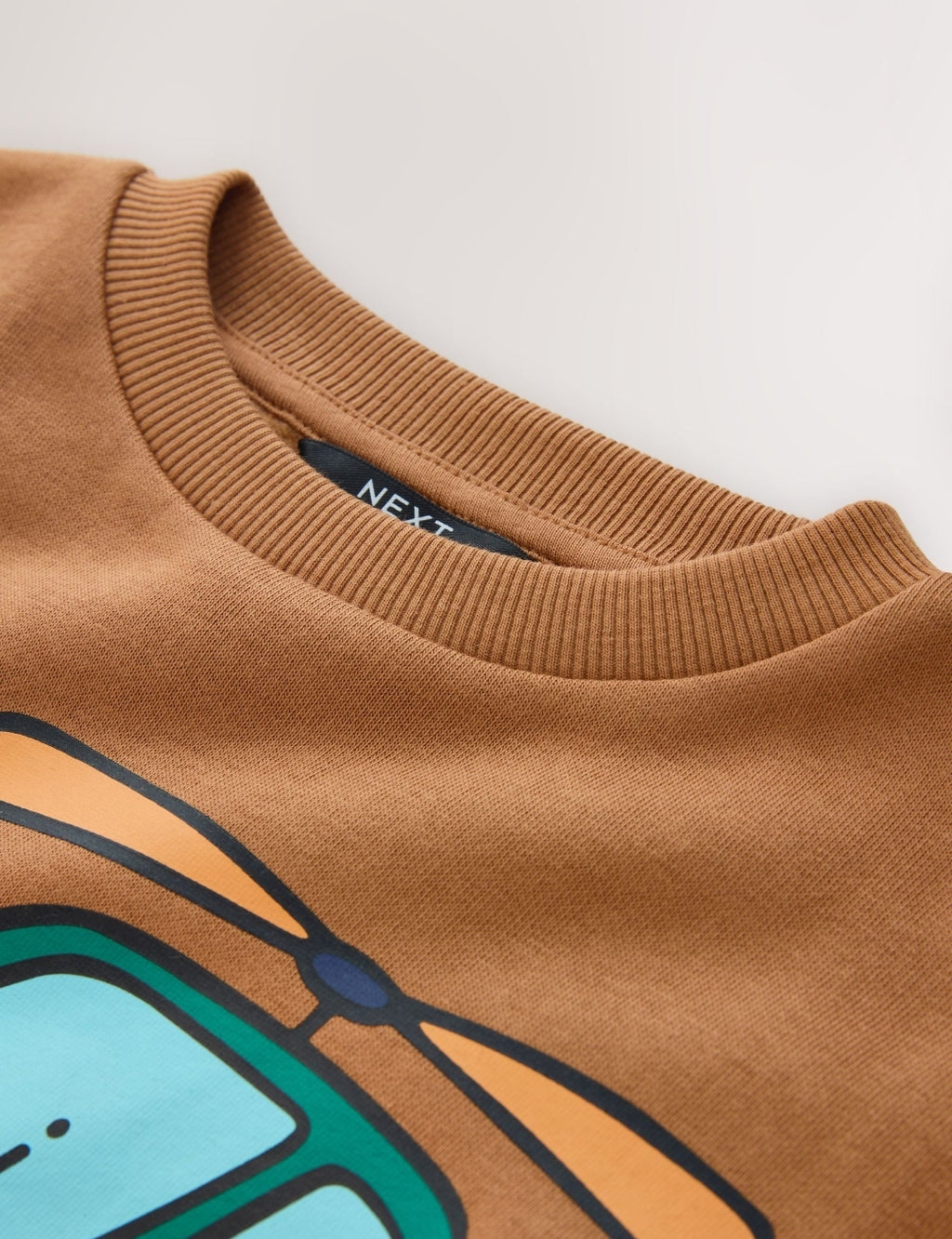 Tan Brown All Over Printed Crew Neck Sweat Top (