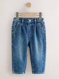 Mid Blue Denim Wide Leg Pull On Cargo 100% Cotton Jeans