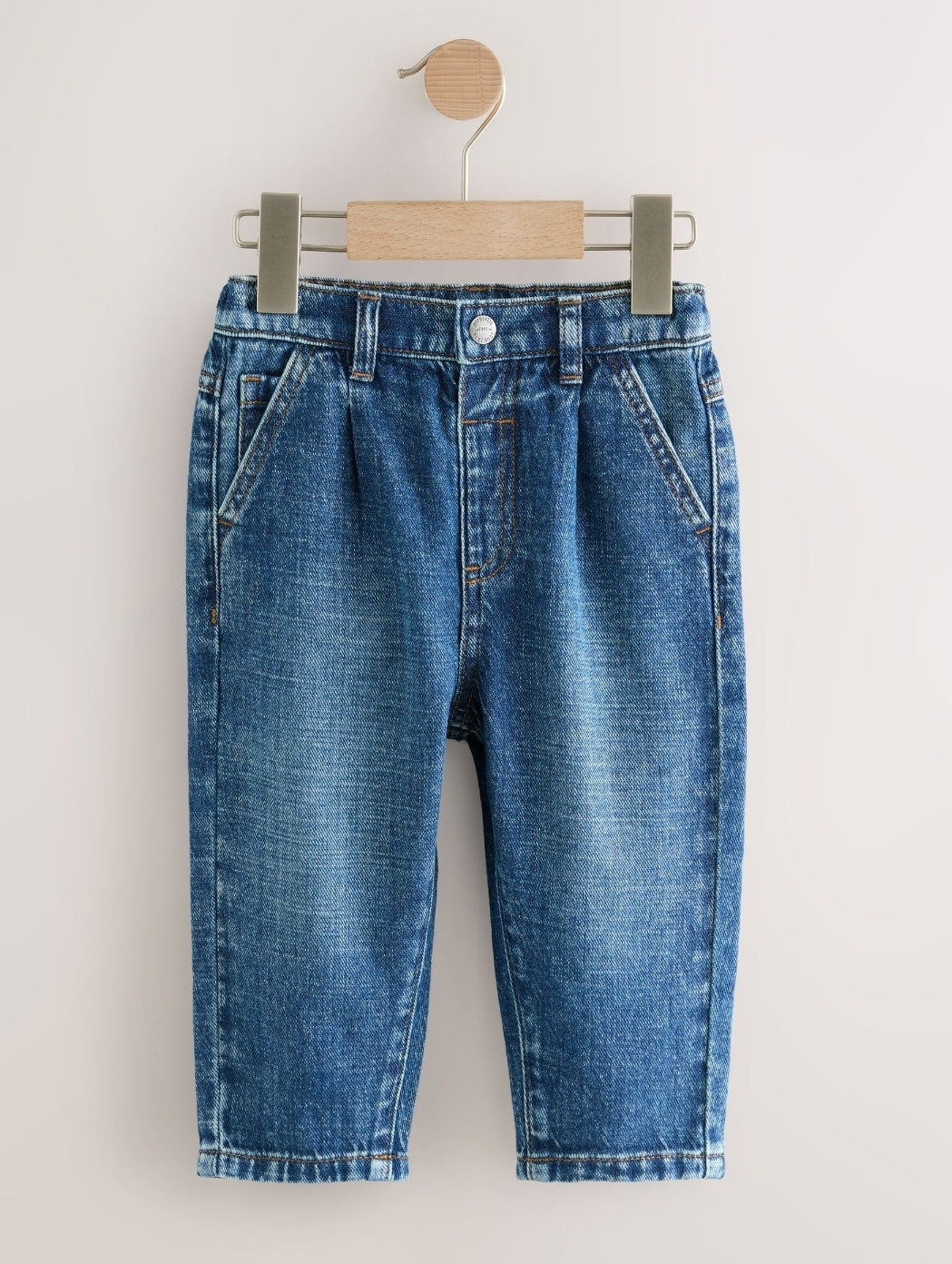 Mid Blue Denim Wide Leg Pull On Cargo 100% Cotton Jeans