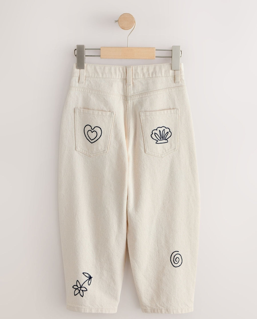 Ecru Embroidery Barrel Leg Jeans