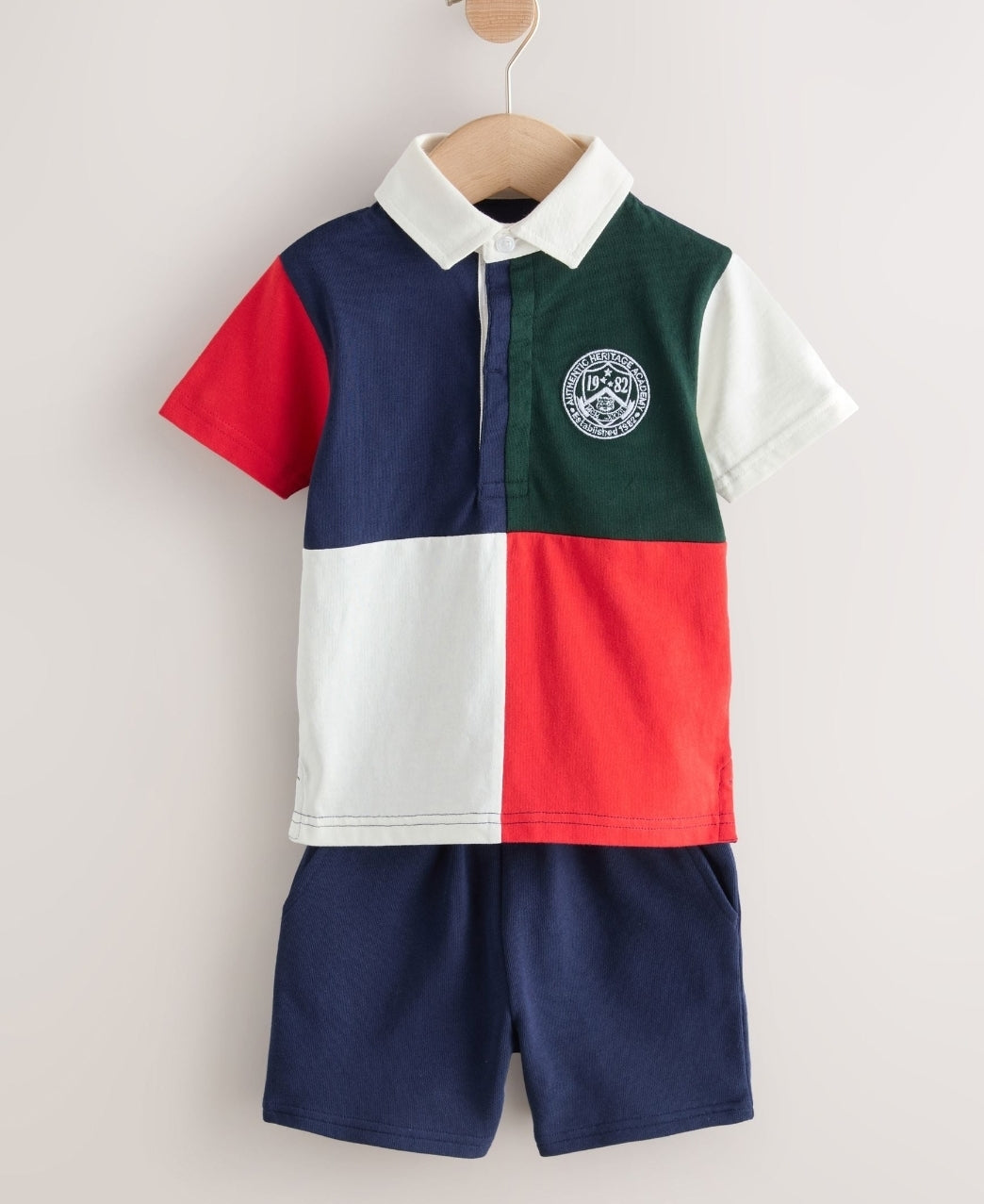 Red/Blue/Green Colourblock Short
Sleeve Polo Shirt and Shorts Set 3