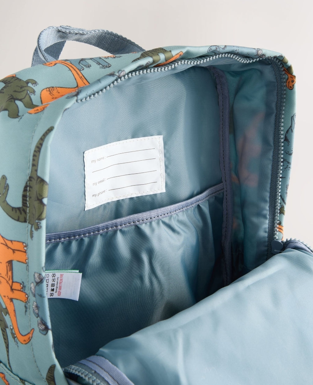 Blue Dinosaur Print Backpack 14 inches