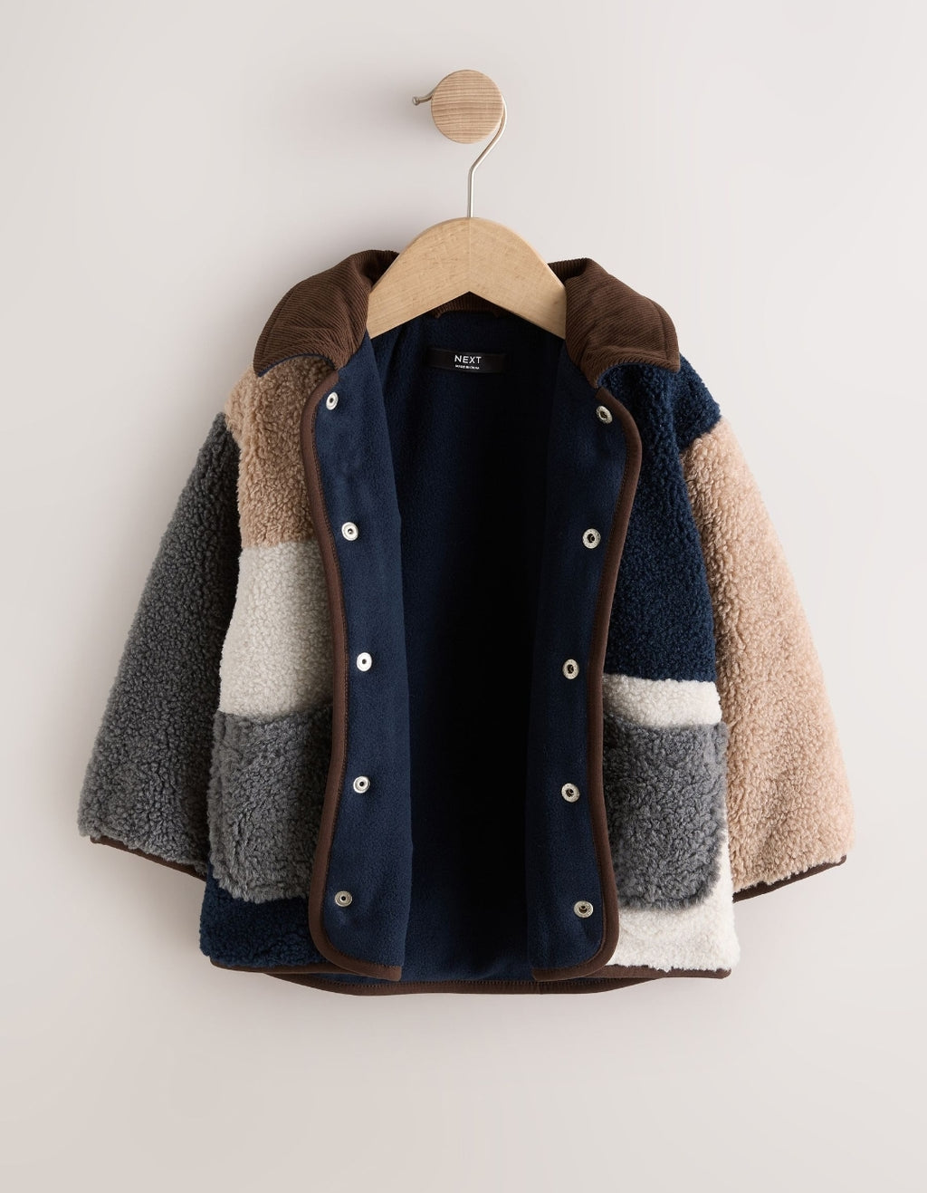 Neutral/Navy Colourblock Borg Fleece Shacket