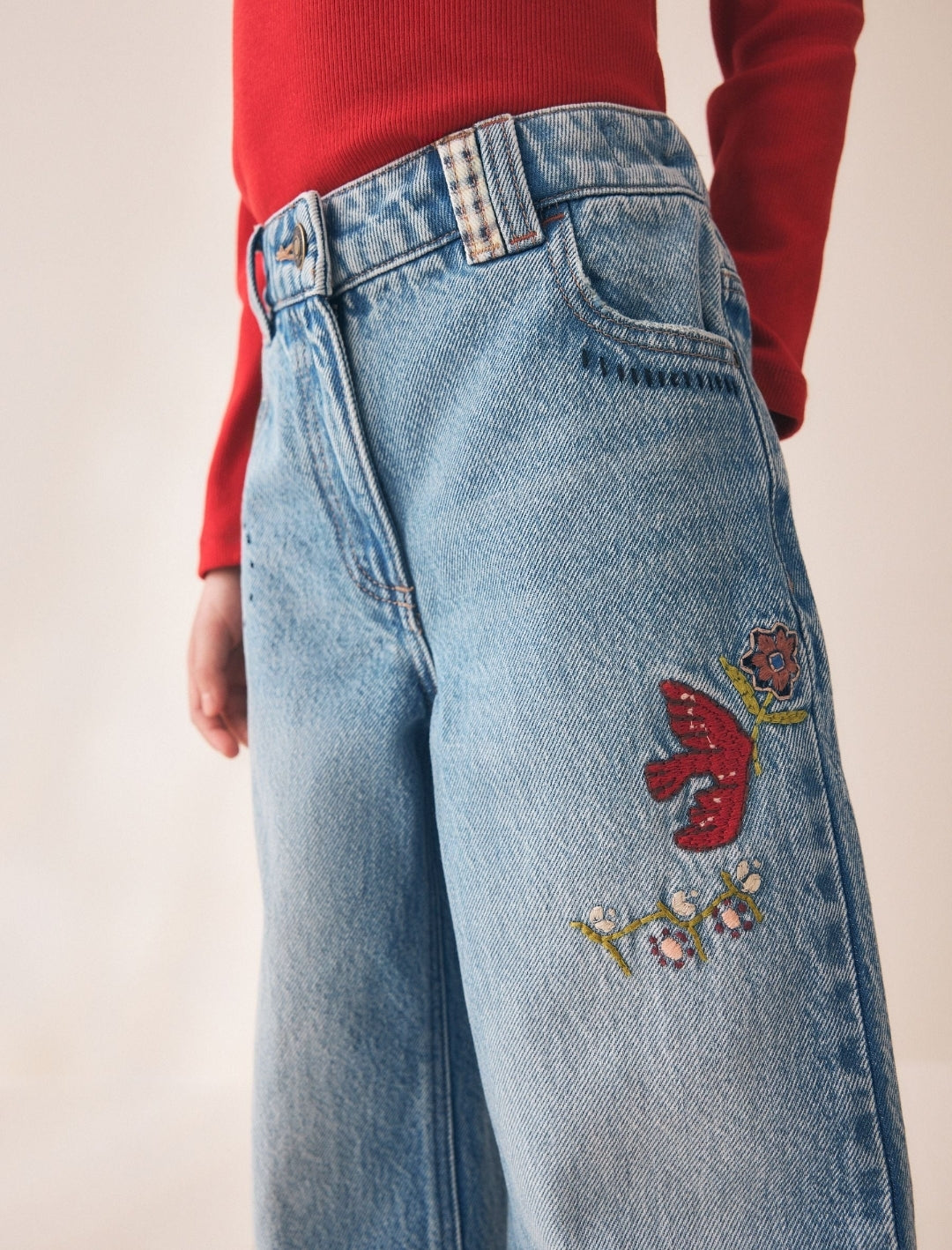 Pretty Embroidered Wide Leg Jeans