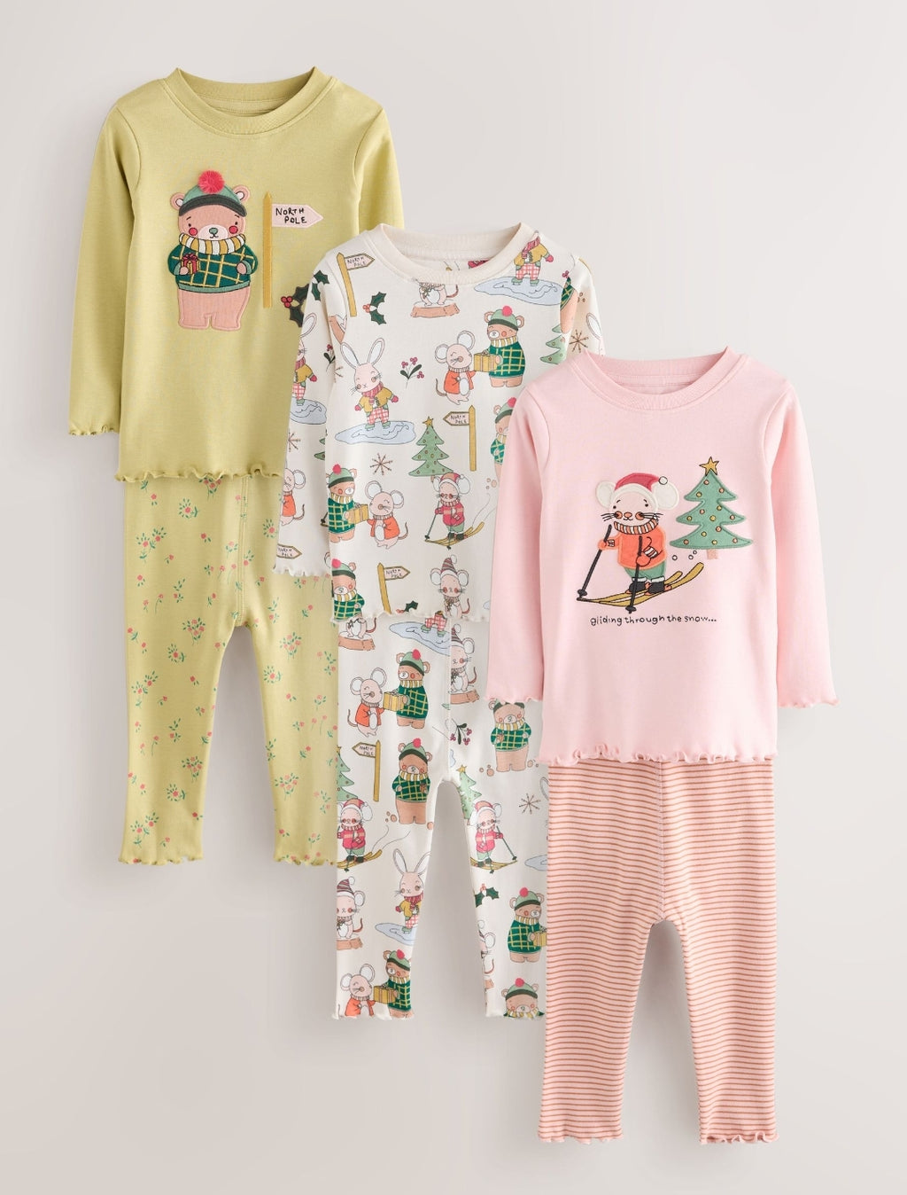 Pink/Green Snuggle Pyjamas 3 Pack
