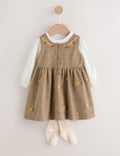 Olive Green Embroidered Baby Cord Pinafore Long Sleeve Bodys