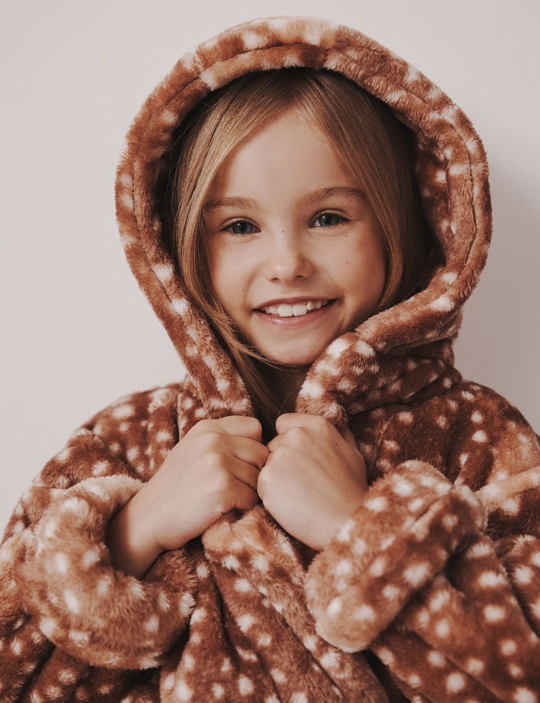 Neutral Deer Print Fleece Dressing Gown