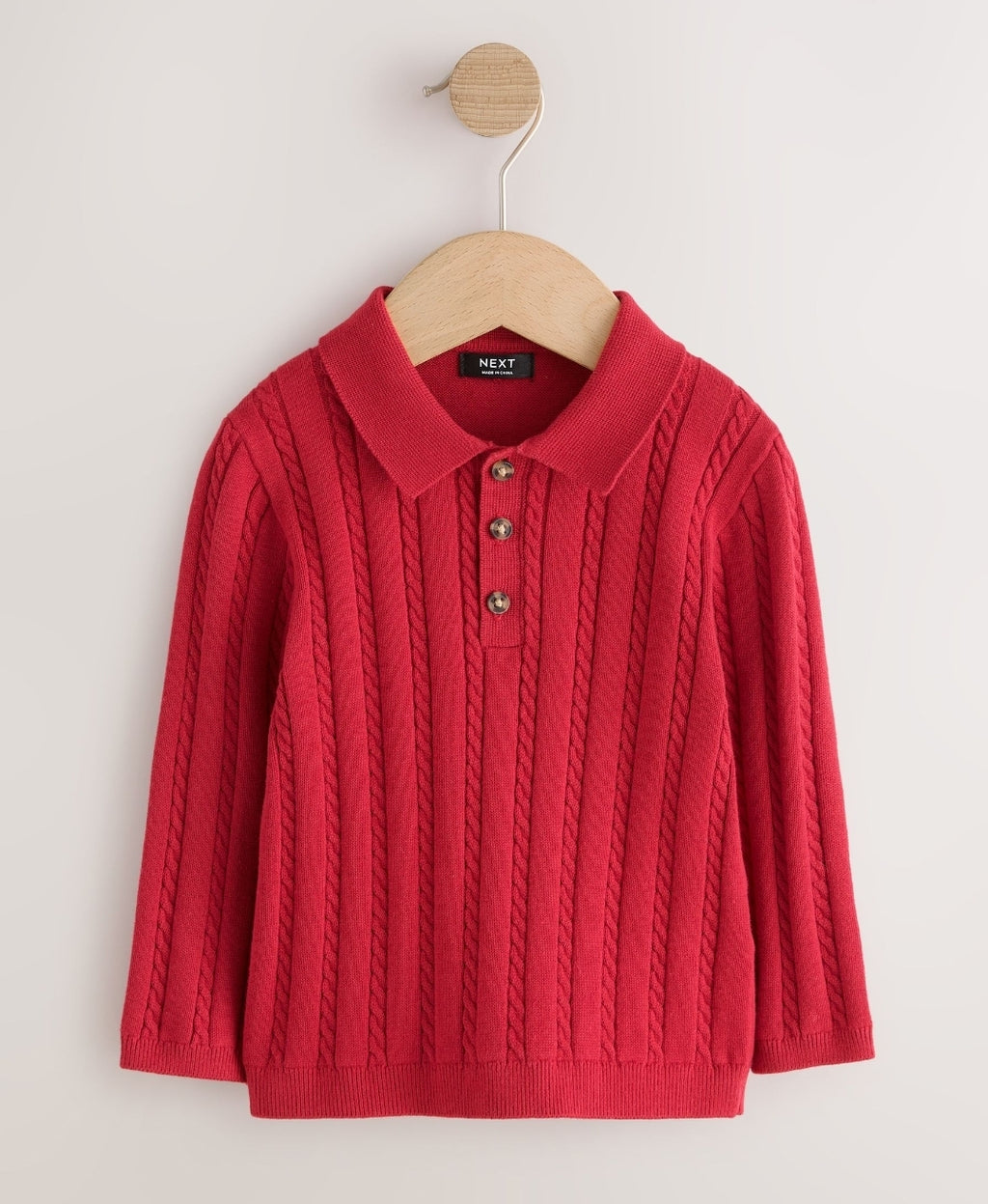 Red Cable Knit Polo Shirt