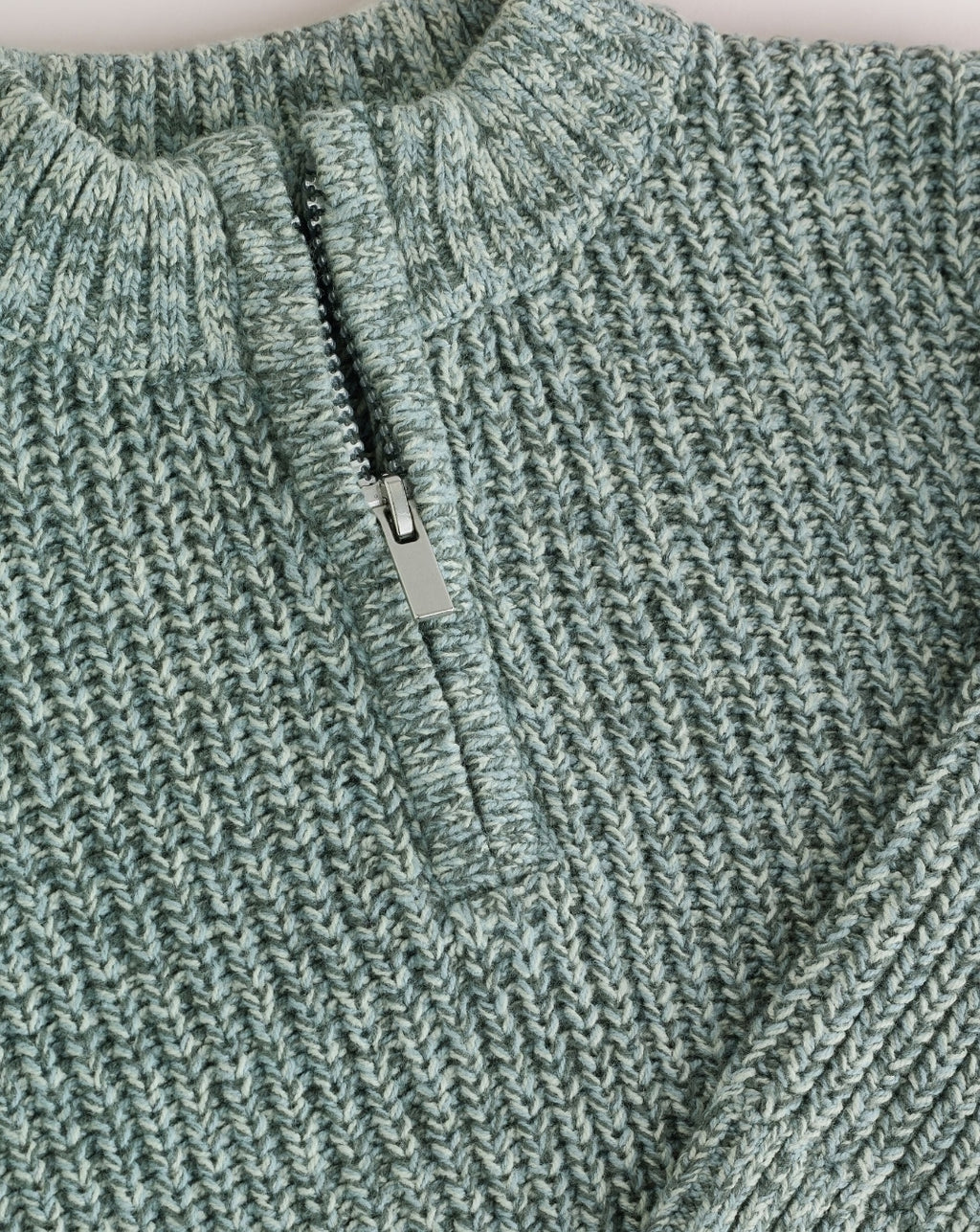 Teal Blue Zip Neck Knitted Cable
Jumper