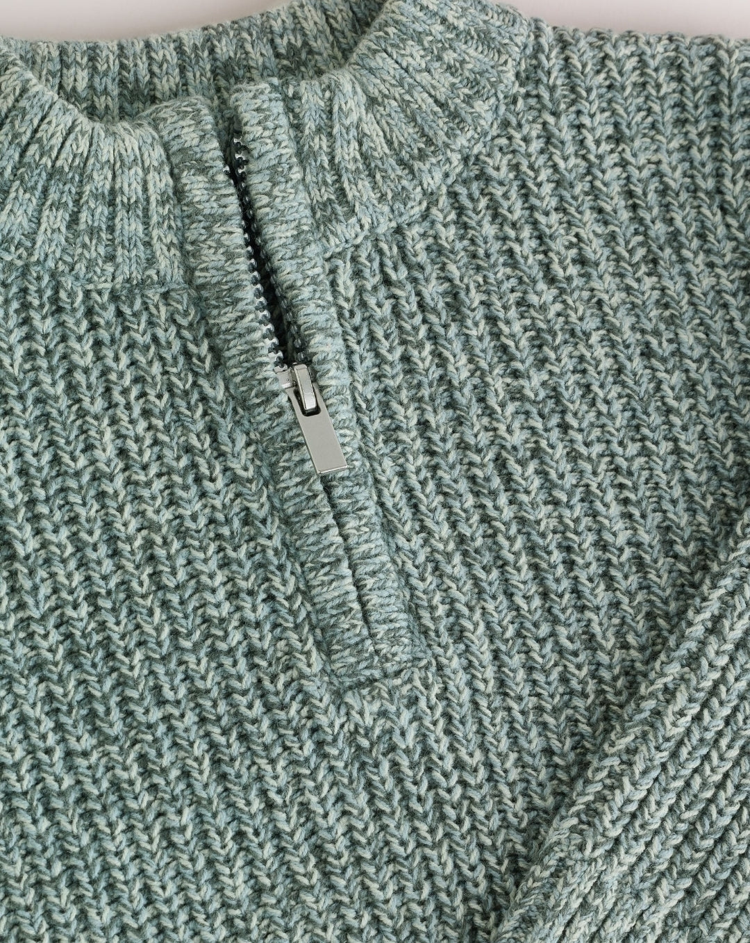 Teal Blue Zip Neck Knitted Cable
Jumper