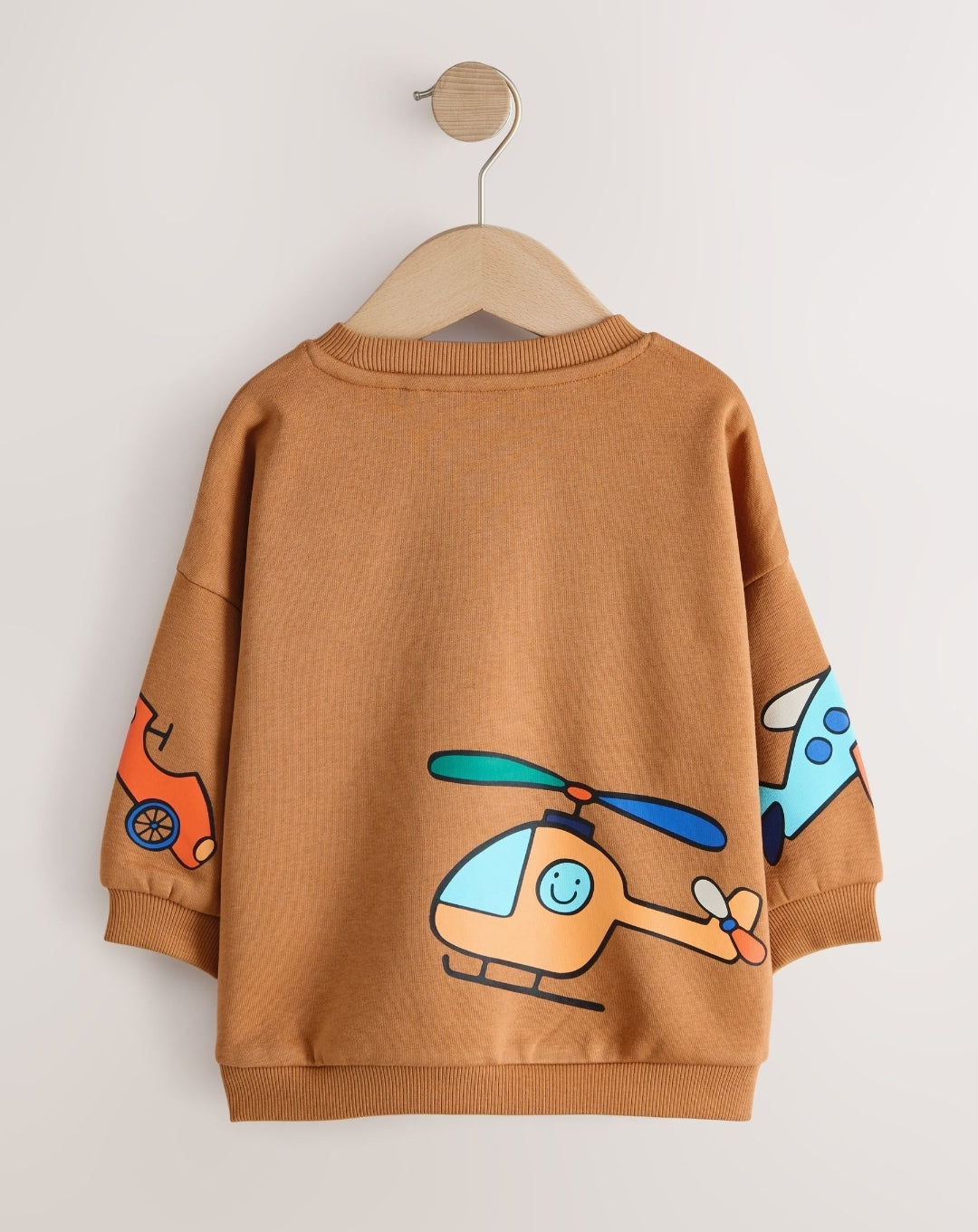 Tan Brown All Over Printed Crew Neck Sweat Top (