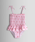 JoJo Maman Bébé Pink Cherry Gingham Shirred Tie Shoulder Swimsuit