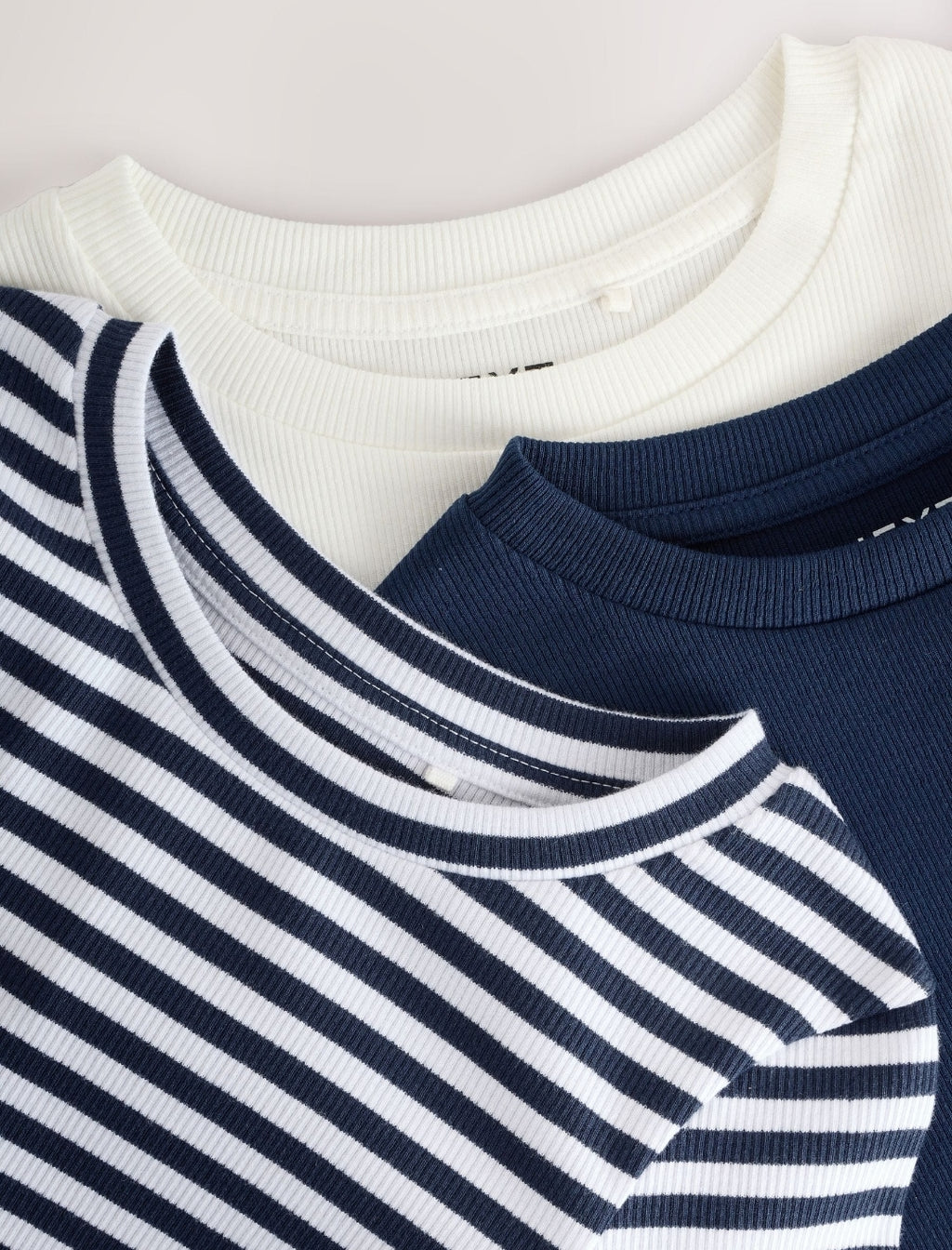 Navy/White Stripe Long Sleeve Ribbed Tops 3 Pack