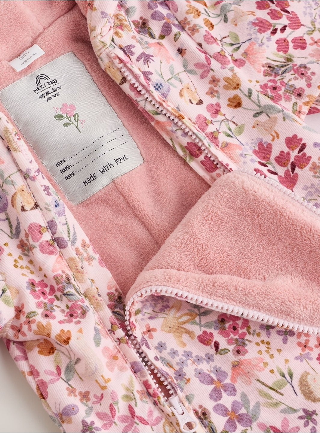 Pink Floral Double Zip Hooded
Cord Baby All-In-One