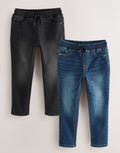 Black/Navy Regular Fit Stretch Elasticated Waist Jeans 2 Pack