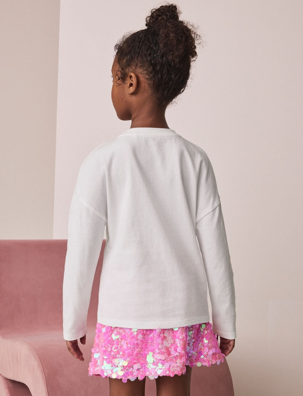 White Long Sleeve Sequin Heart Top