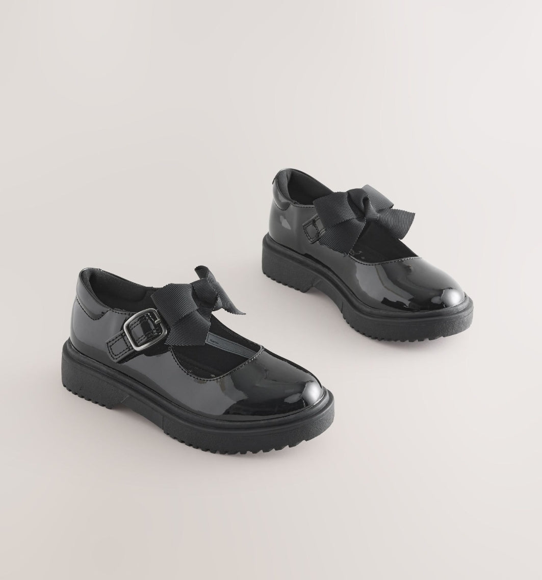 Black Patent Standard Fit (F) Bow Chunky Mary Jane School Shoes