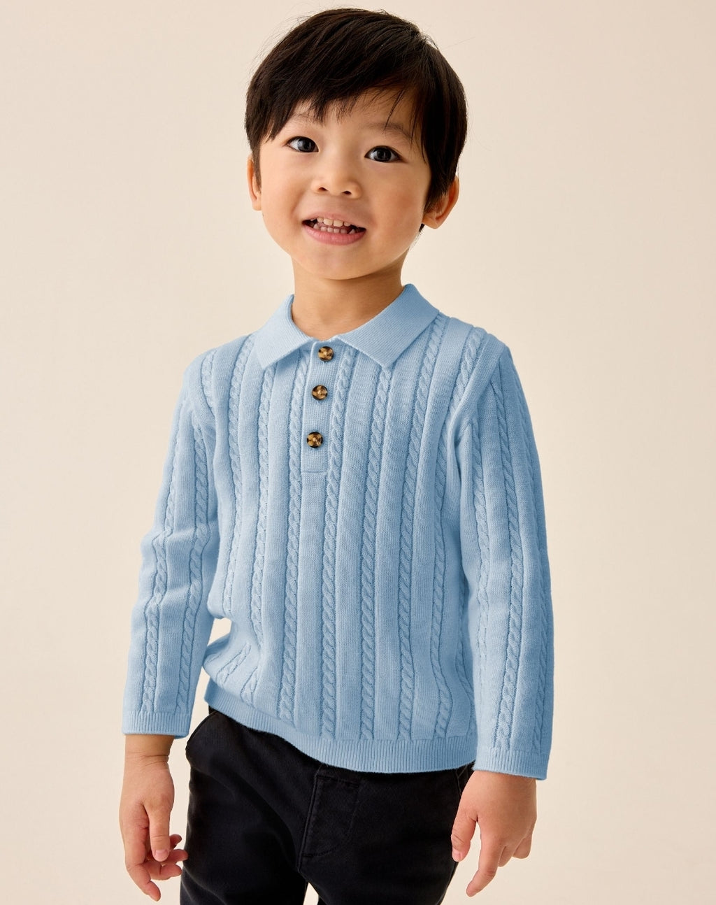 Blue Cable Knit Polo Shirt