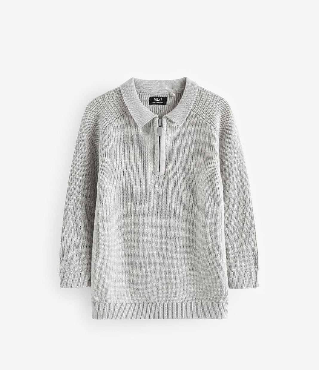 Light Grey Long Sleeve Quarter Zip Knitted Polo Shirt