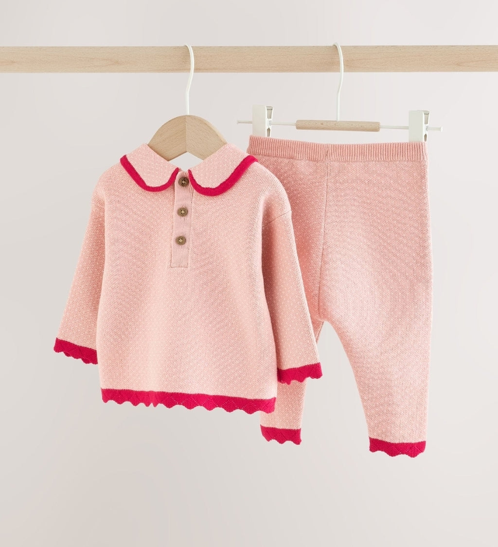 Pink Santa Knitted Baby Jumper and Leggings Set