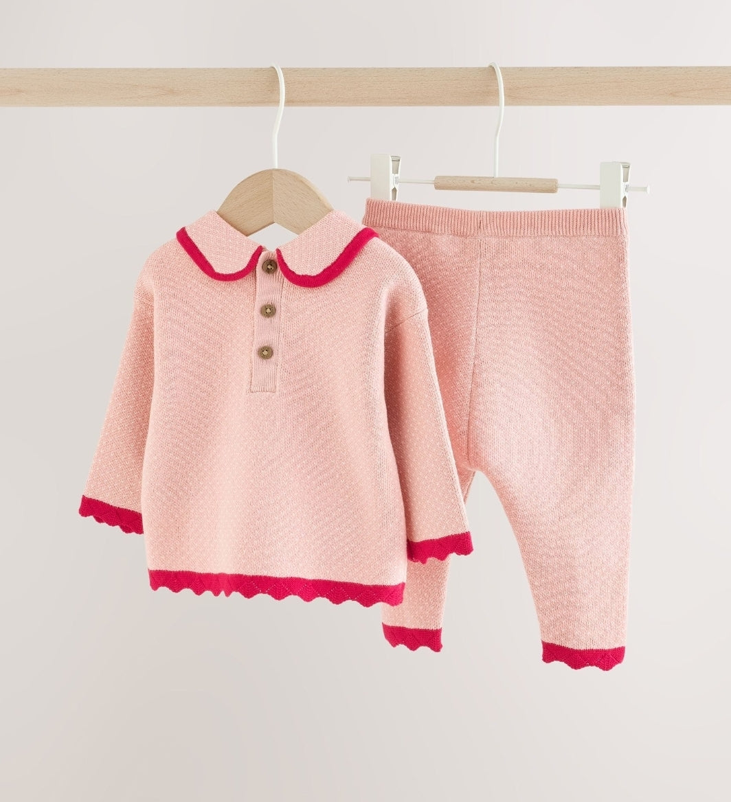 Pink Santa Knitted Baby Jumper and Leggings Set