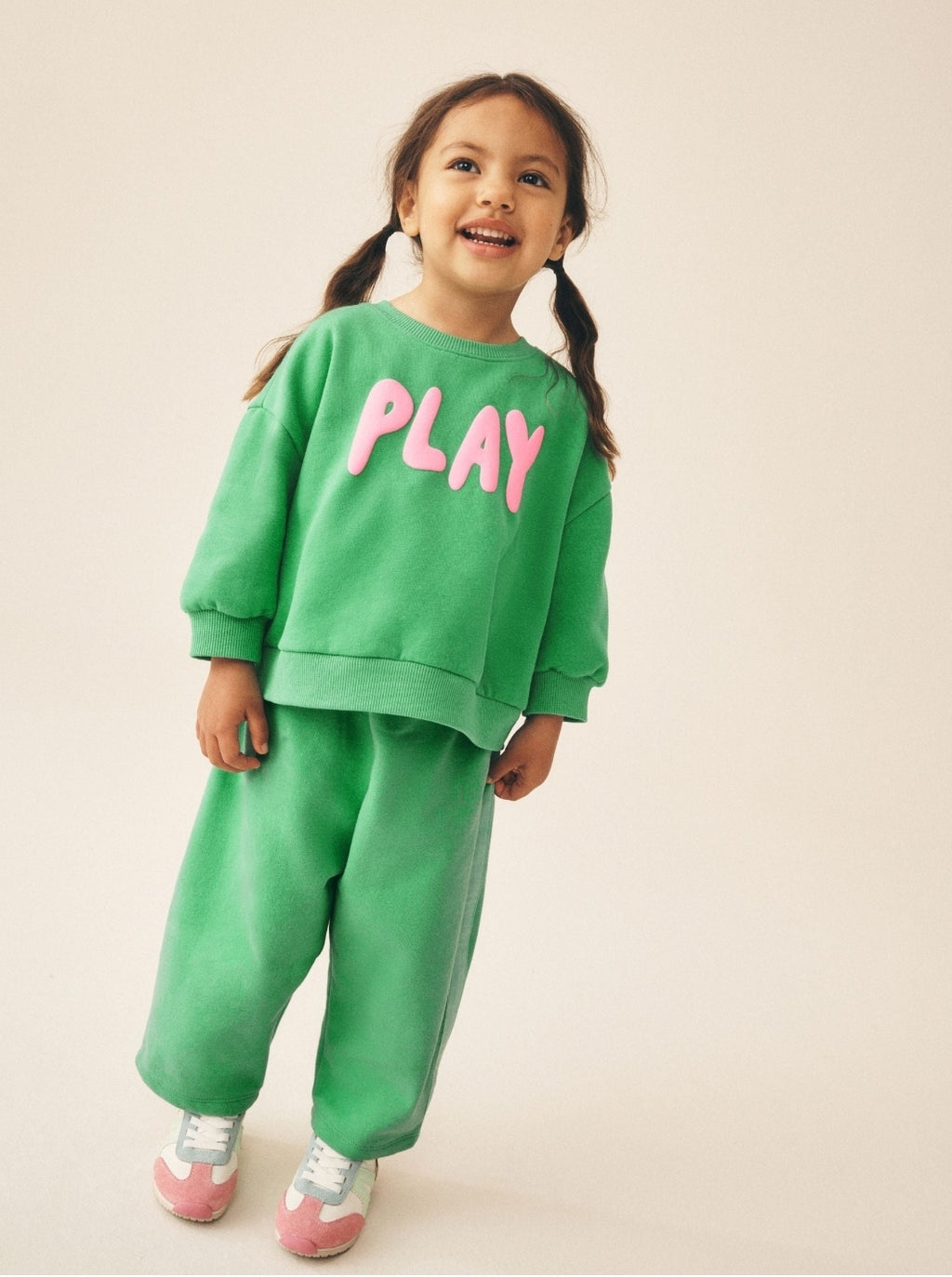 Green Play Crew Neck Sweatshirt and Barrel Trousers Set