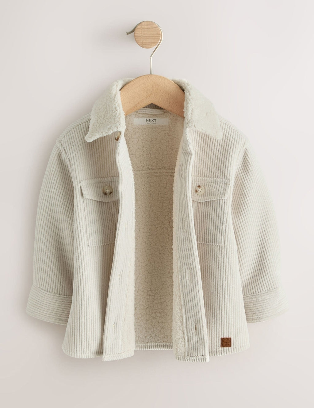 Ecru White Borg Lined Cord Shacket