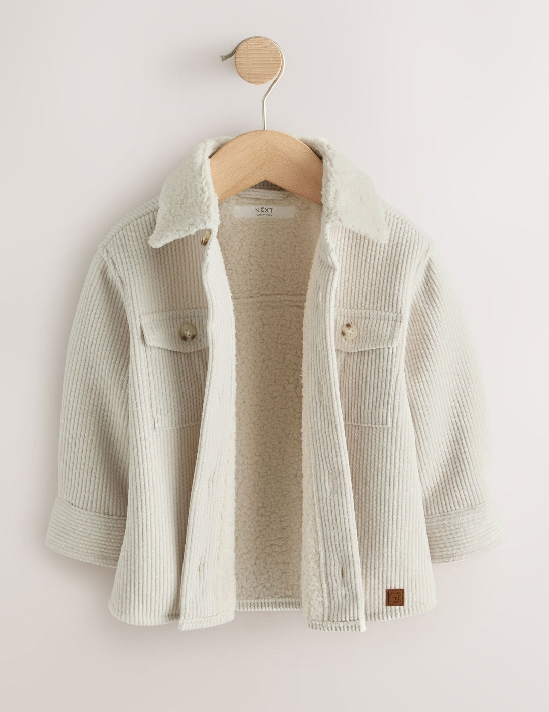 Ecru White Borg Lined Cord Shacket