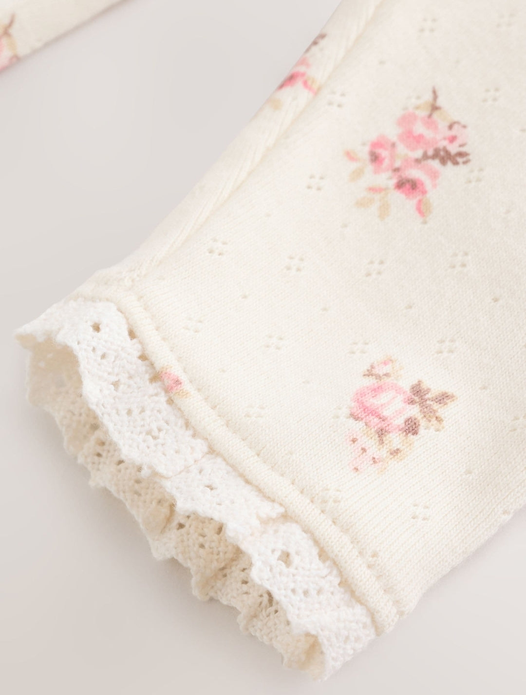 White Floral Bodysuit, Legging with Pink Knitted Cardigan Baby