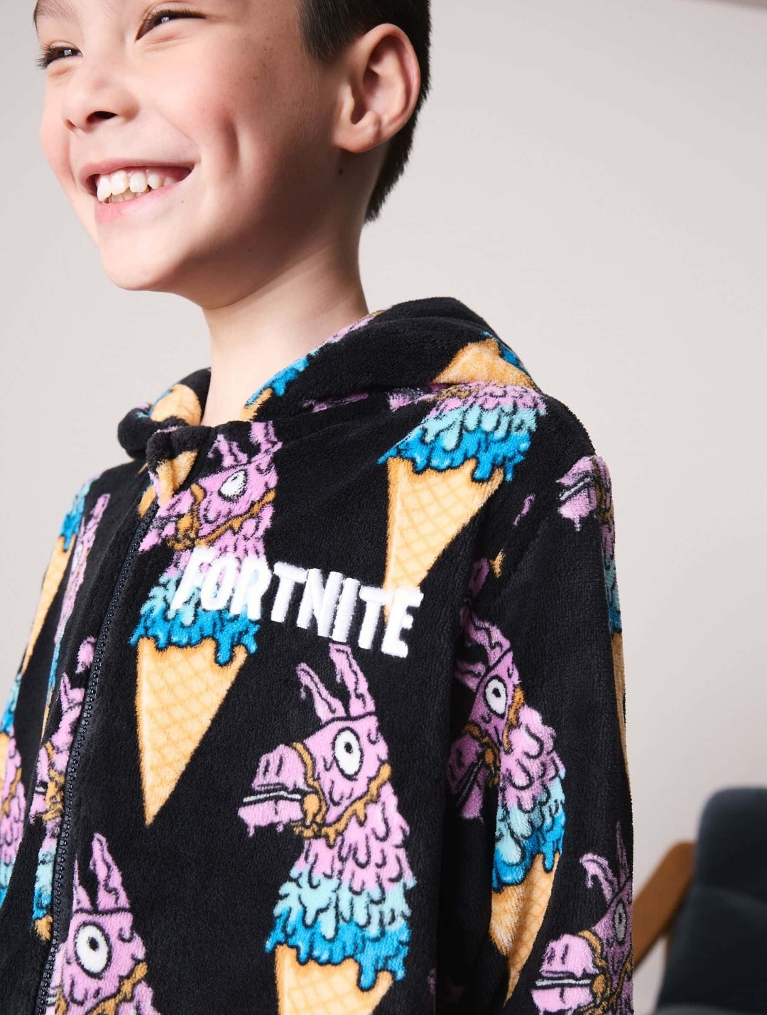 Black All Over Fortnite Llama Fleece All-In-One