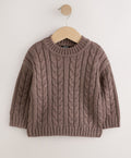 Brown Cable Knit Crew Neck Jumper