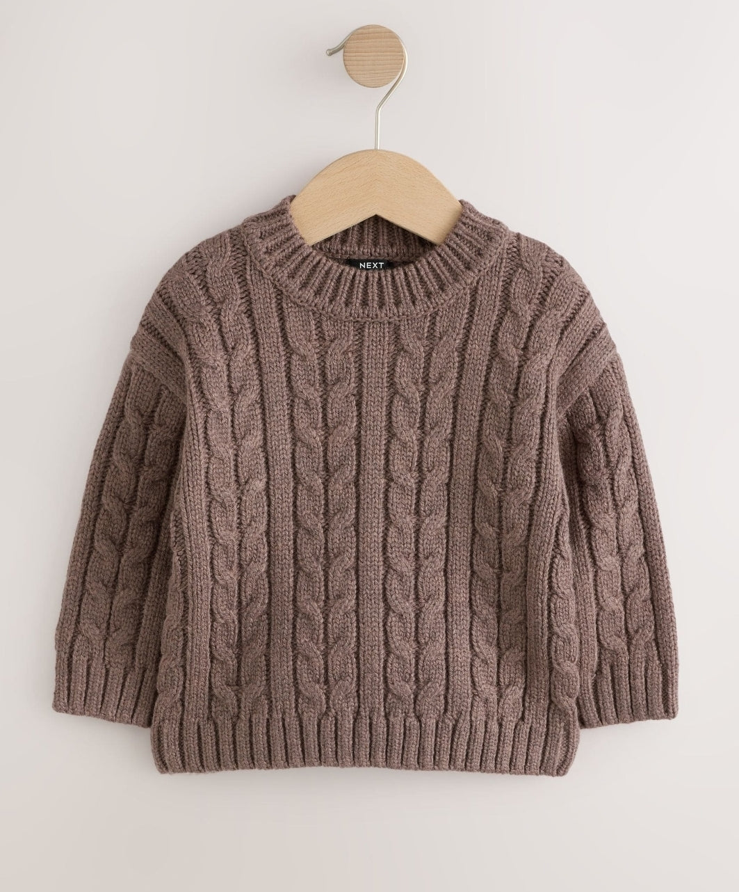 Brown Cable Knit Crew Neck Jumper