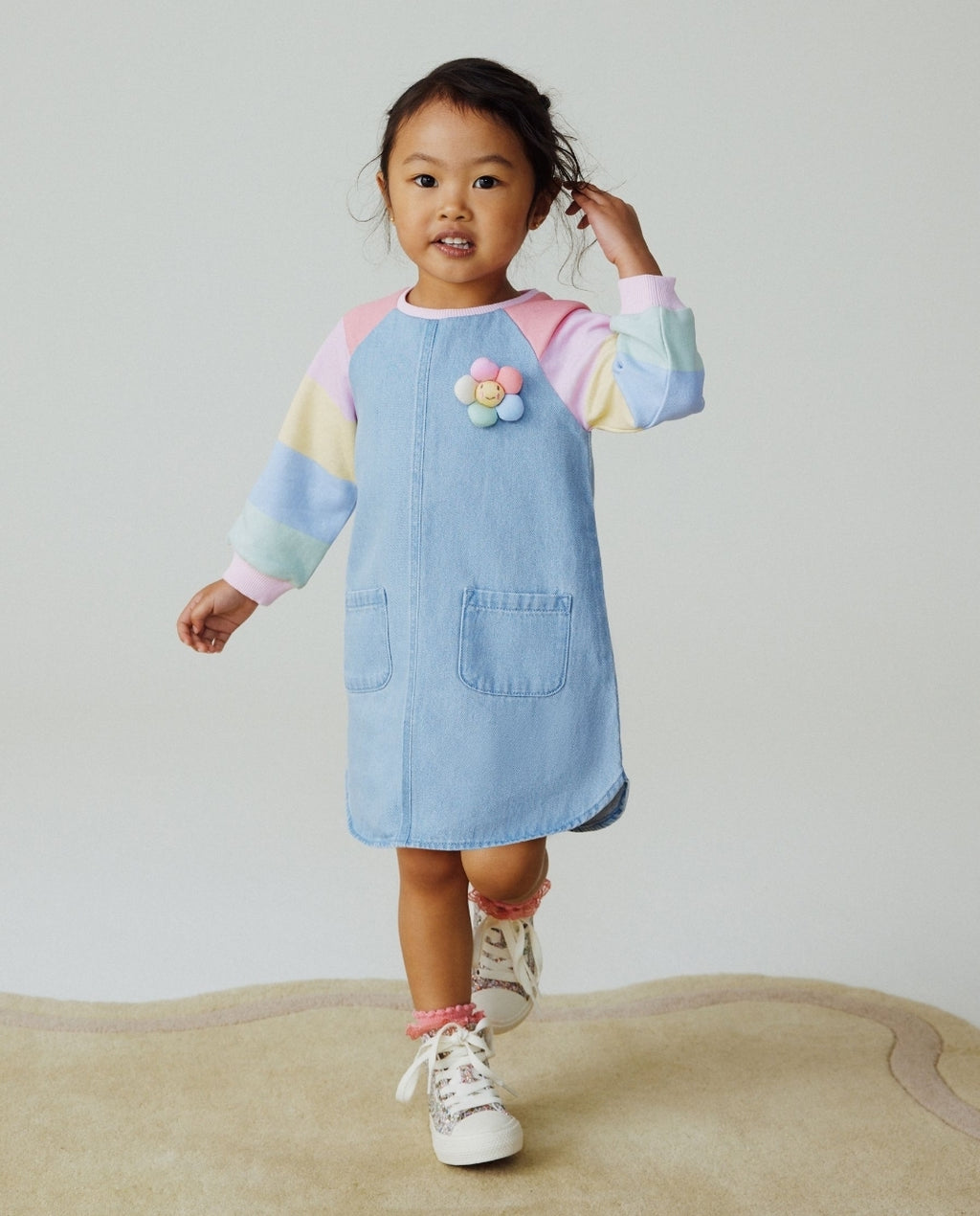 Pastel Rainbow Raglan Denim Dress