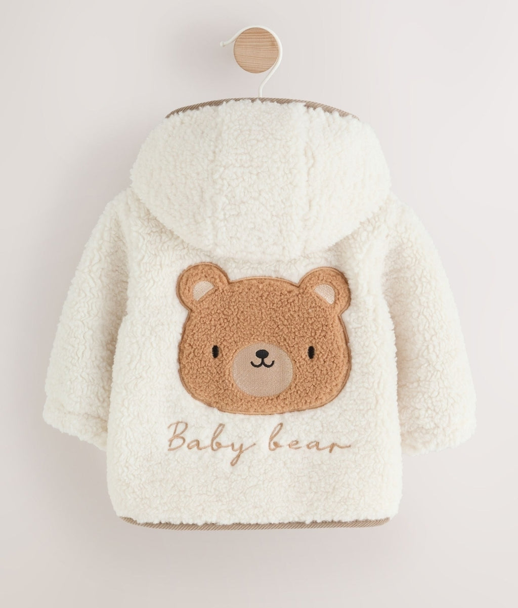 Cream Borg Hooded Baby Jacket