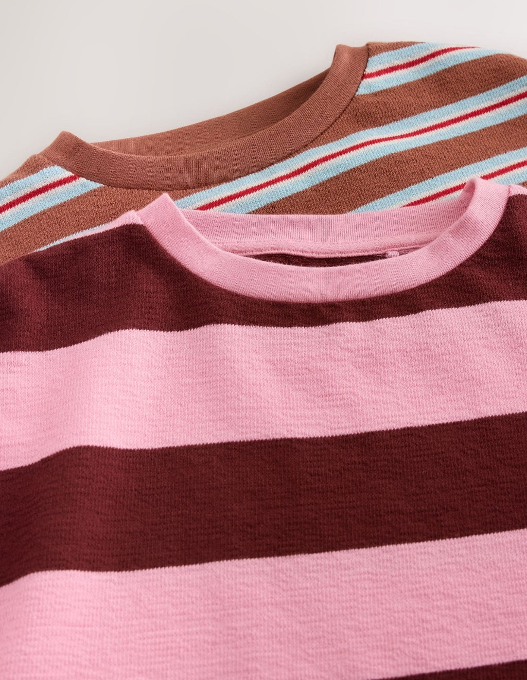 Pink/Brown Stripe Long Sleeve Textured Tops 2 Pack