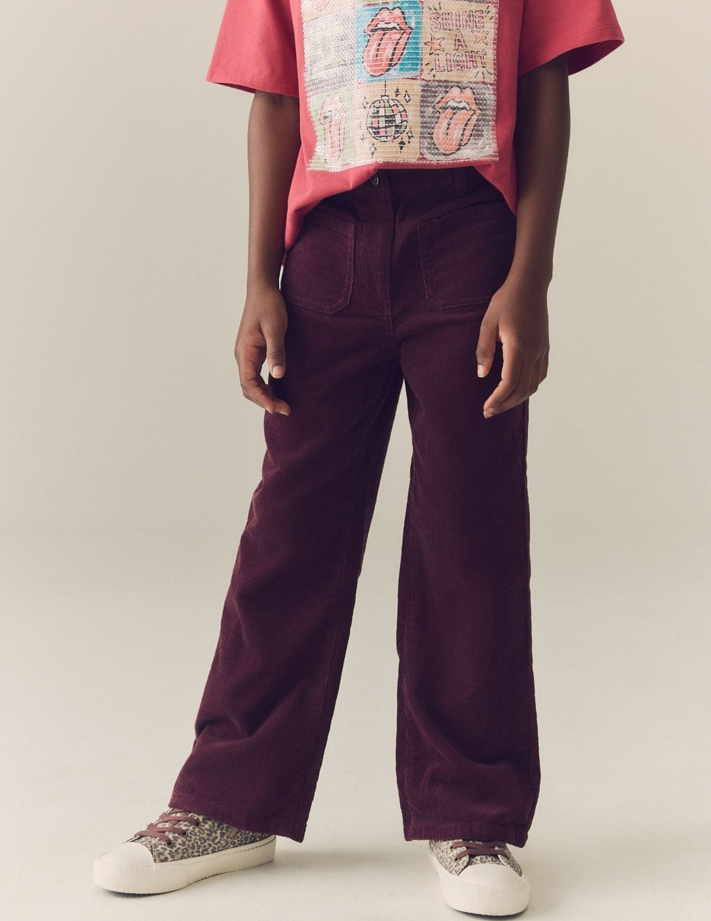 Berry Red Cord Flared Jeans
