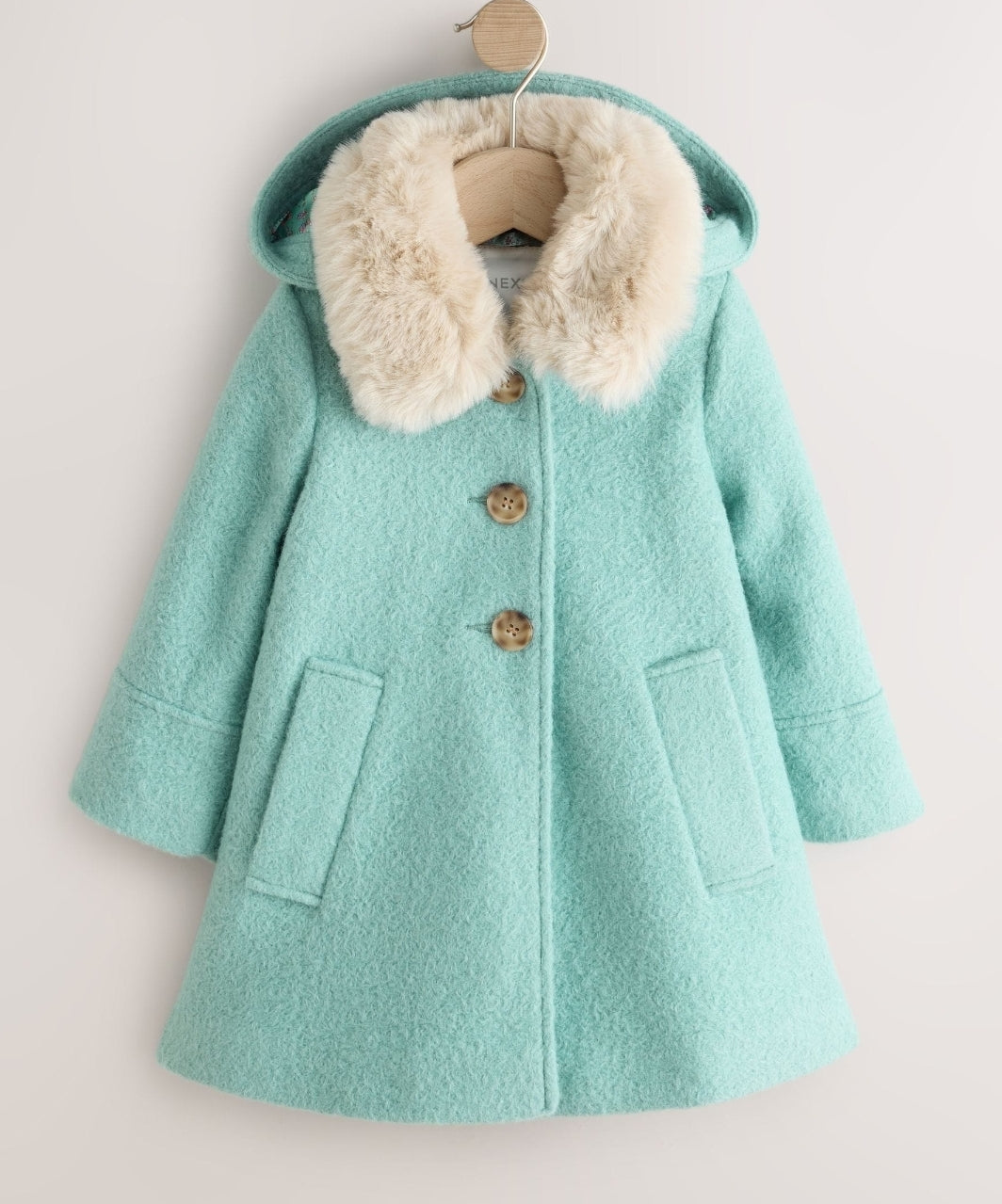 Blue Faux Fur Collar Hooded Coat