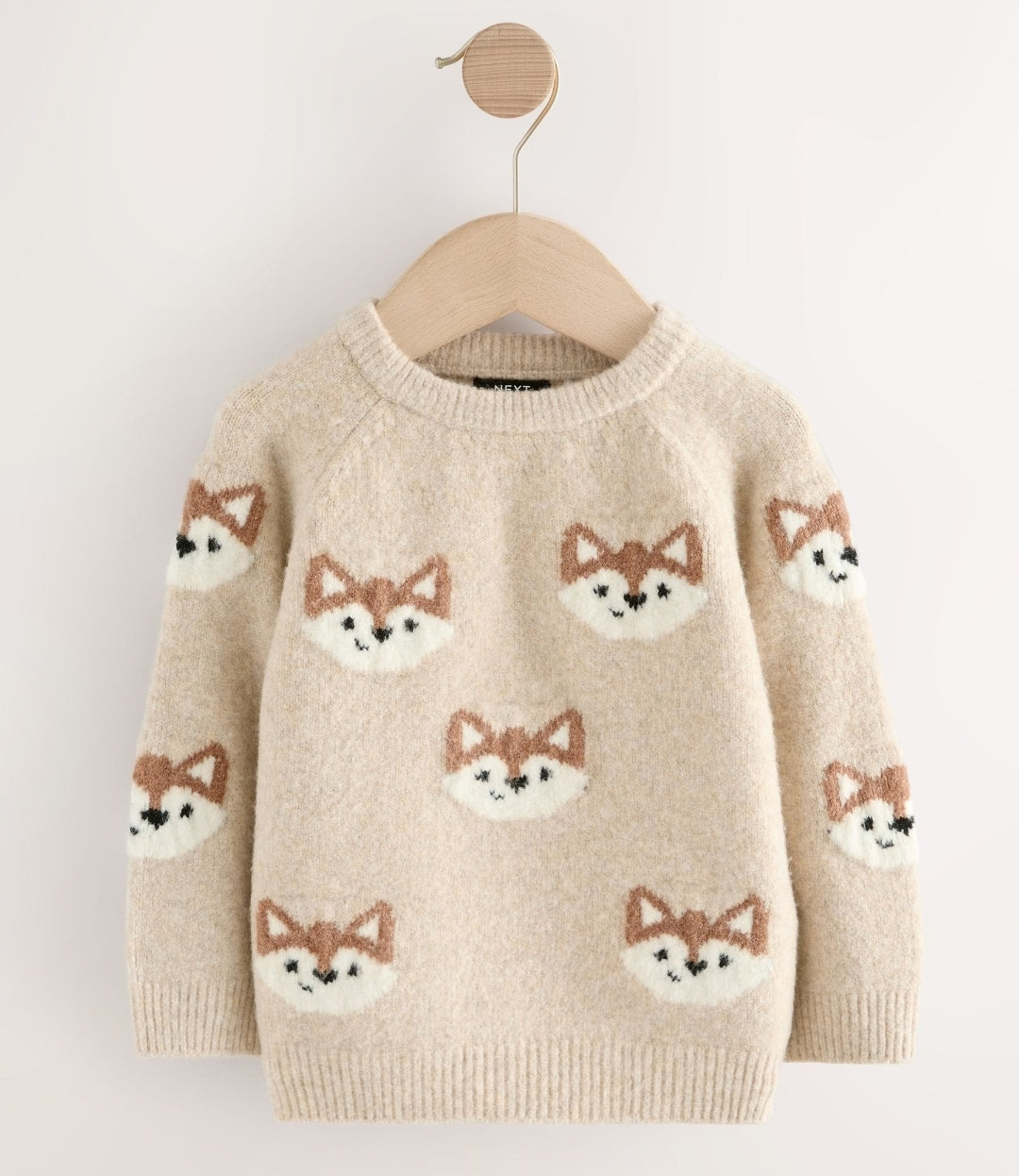 Neutral Fox Print Knitted Crew Neck Jumper