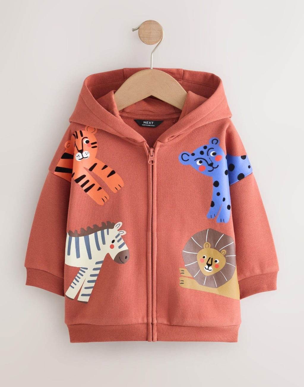 Tan Brown Printed Zip Up Hoodie
