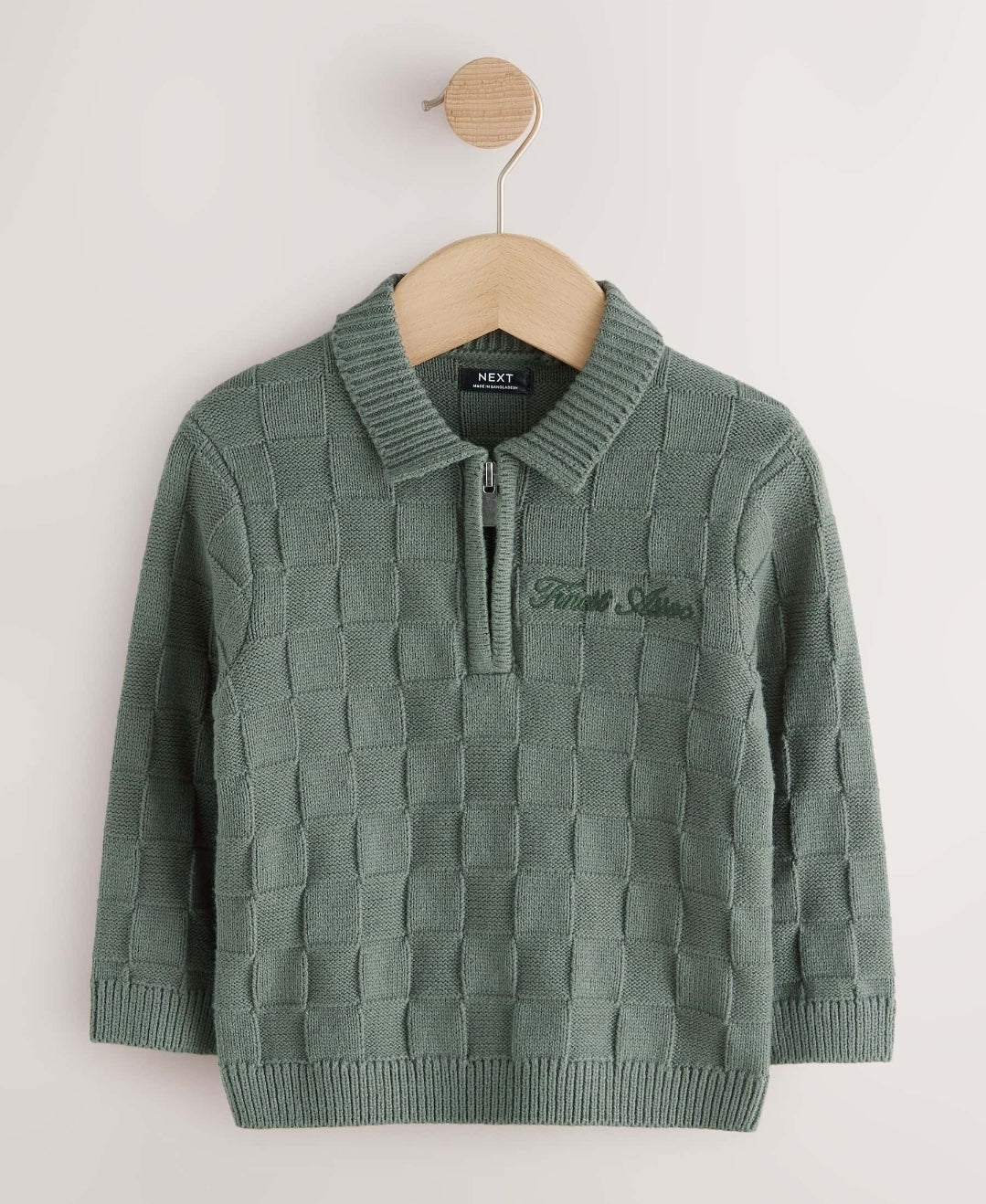 Green Textured Knitted Zip Neck
Polo Shirt
