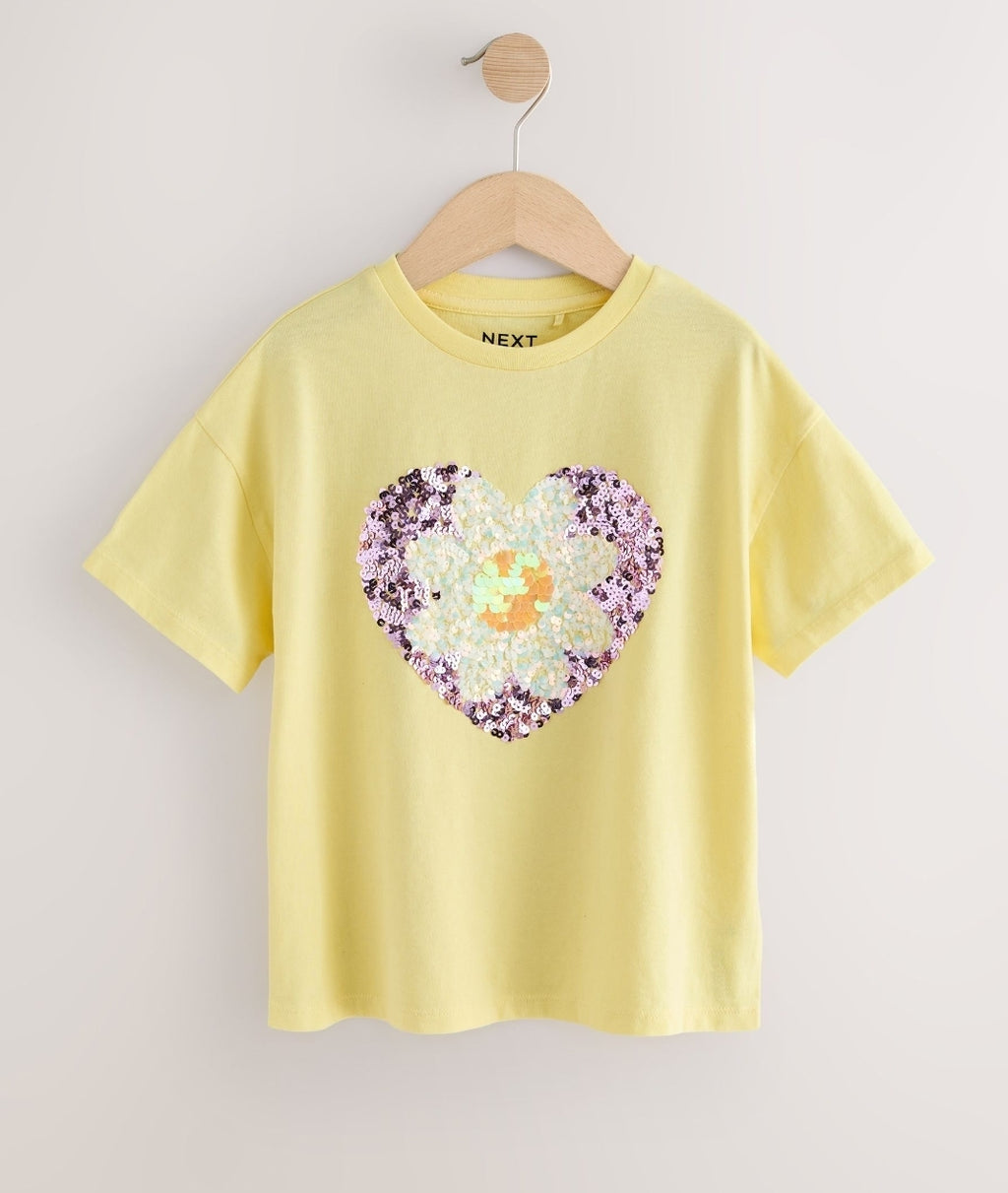 Yellow Daisy Sequin Heart T-Shirt