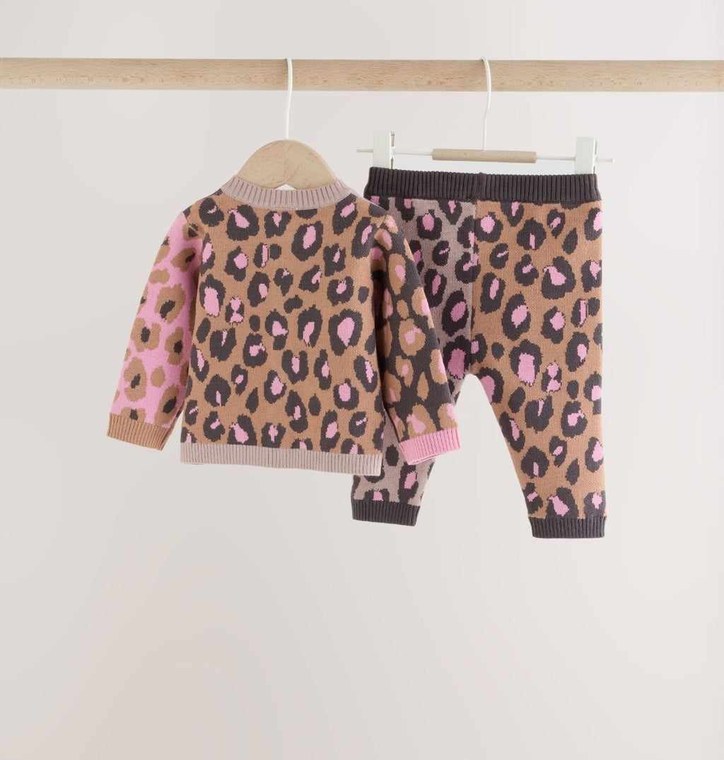 Leopard Knitted Cardigan and Leggings Baby Set 2 Piece