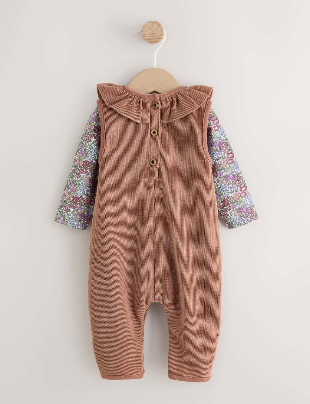 Chocolate Brown Corduroy Baby Long Sleeve Bodysuit And Dungar