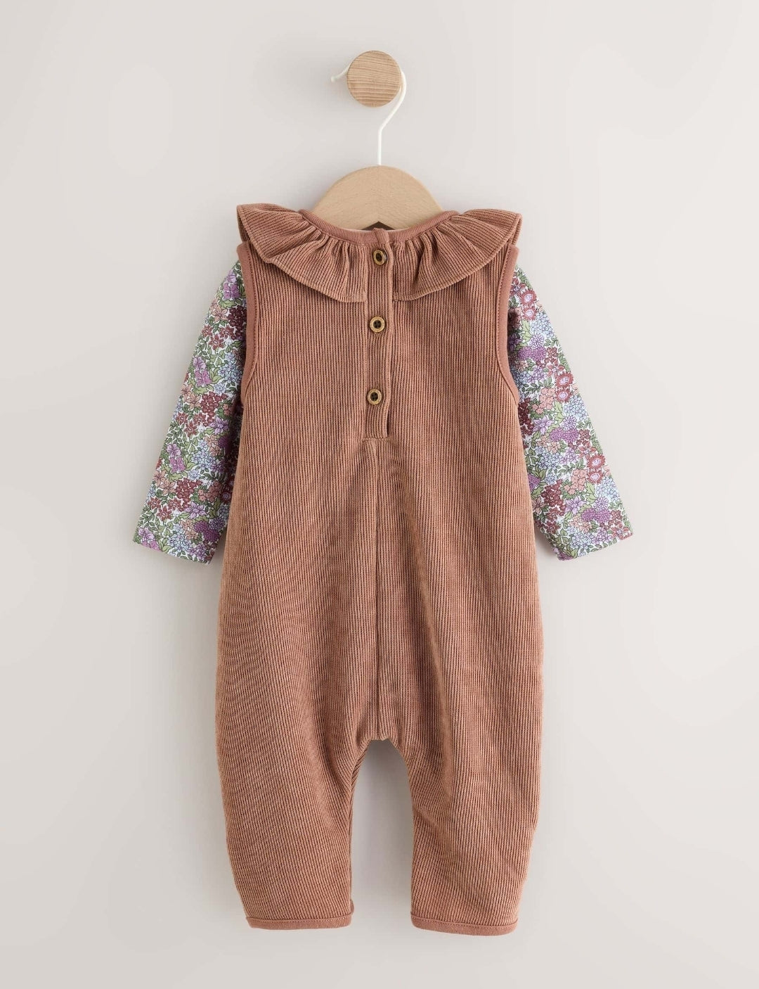 Chocolate Brown Corduroy Baby Long Sleeve Bodysuit And Dungar