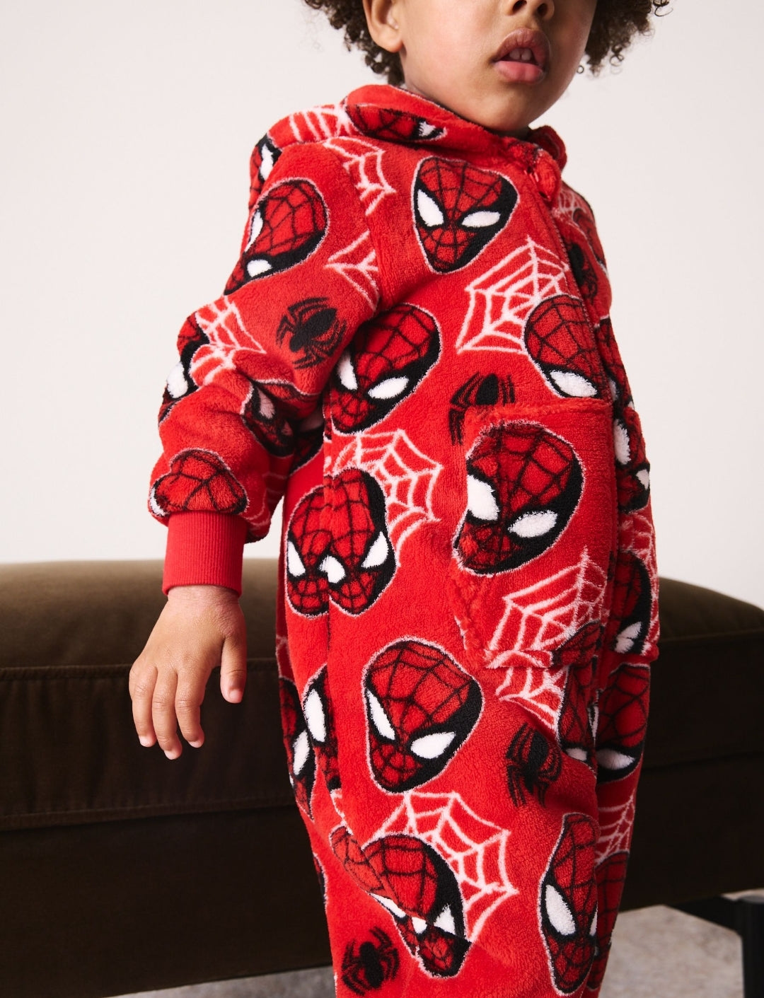 Red All Over Spiderman Fleece All In-One